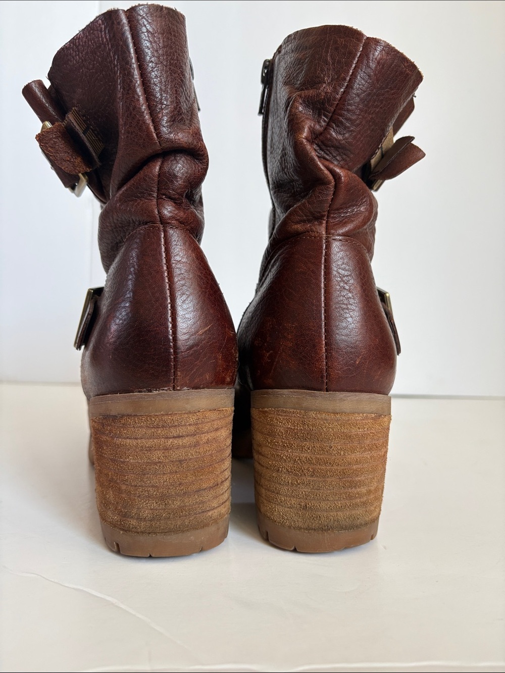 Korks burgundy brown ankle slouch leather moto boot gold hardware zip close - Picture 2 of 16
